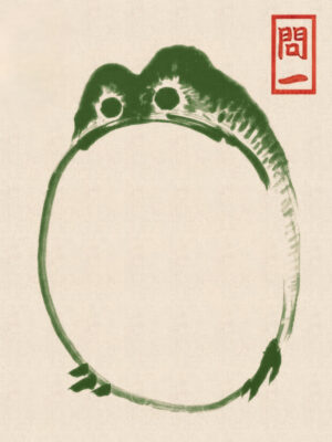 Matsumoto Hoji Frog, frog, toad, Japanese, Japan, Matsumoto Hoji, watercolor, ink painting, sumi-e, minimalist, zen, green, nature, animal, whimsical, folk art, vintage illustration, Asian art, wall art, botanical, cottagecore, simple, quirky, Edo period, traditional Japanese art, amphibian, serene, neutral tones, minimalist decor, Japanese aesthetic, wabi-sabi