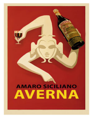 Averna Jester, Averna, Amaro Averna, Amaro Siciliano, bar art, Italian advertisement, vintage advertisement, vintage poster, advertising art, Fortunato Depero, Depero, Futurism, Italian Futurism, modernist design, graphic design, bold typography, geometric, jester, harlequin, carnival, masquerade, theatrical, whimsical, curious, surreal, stylized figure, liquor, amaro, aperitif, cocktail, bottle, wine glass, Sicilian, Sicily, Italian art, red poster, minimalist, Art Deco, vintage illustration, collector print, retro advertising, bar decor, kitchen art, restaurant decor, café decor, beverage art, spirits, iconic poster, poster art, museum art, wall art, European advertising, decorative art, vintage decor, conversation piece, classic graphic design