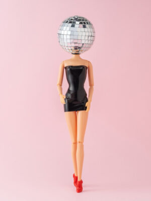 Disco Barbie, doll, surreal, fashion, pink, retro, pop art, whimsical, modern, minimal, funky, playful