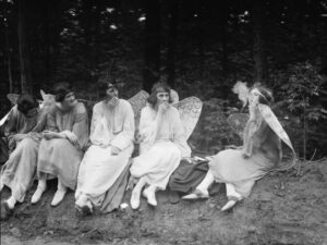 Smoking Angels, angels, smoking, vintage photography, black and white, fantasy, whimsical, surreal, wings, women, cigarettes, humorous, antique