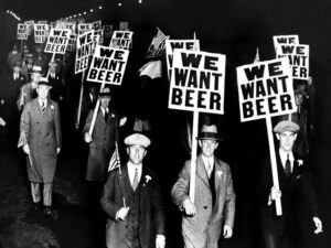We Want Beer Protest, we want beer, protest, prohibition, bar art, vintage photography, black and white, historical, demonstration, beer, signs, politics, crowd, americana