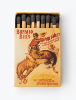 Buffalo Bill Matchbook Poster, buffalo bill, wild west, cowboy, horse, vintage advertisement, matchbook, rodeo, western, bronco, bucking horse, americana, antique, retro, frontier