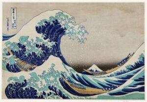 The Great Wave off Kanagawa, Katsushika Hokusai, great wave, hokusai, japanese woodblock, ukiyo-e, ocean, wave, seascape, mount fuji, japan, most popular, blue, boats, famous artwork