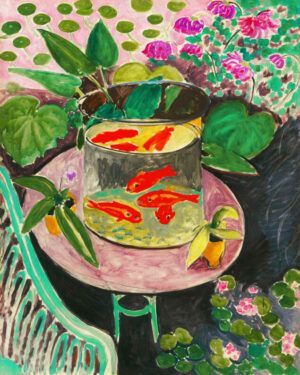 Matisse Goldfish Still Life, henri matisse, matisse, goldfish, fish bowl, still life, colorful, botanical, plants, interior, painting, fauvism, garden, pink, green, modern art