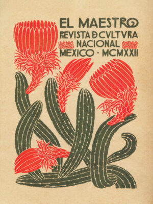 Vintage Mexican Cactus Poster, cactus, flower, bloom, botanical, mexico, art deco, vintage, flora, desert, magazine cover, graphic design, red flowers, green cactus, illustration, modernist