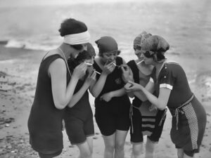 Beach Cigarettes, women, beach, cigarettes, vintage photography, black and white, friends, 1920s, candid, summer, seaside, retro