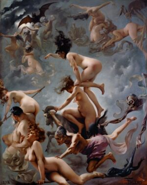 Witches Going to Their Sabbath by Luis Ricardo Falero, witches, sabbath, occult, demons, fantasy, dark art, nude figures, mythology, macabre, surreal, symbolism, halloween