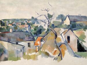 The Rooftops by Paul Cezanne, landscape, impressionism, countryside, france, houses, post impressionism, pastoral, trees, vintage, fine art