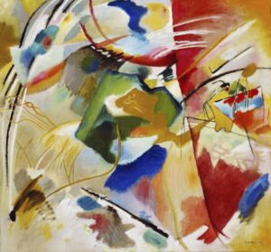 Painting with Green Center by Wassily Kandinsky, Improvisation Abstract Composition, wassily kandinsky, abstract, colorful, modern art, expressionism, geometric, bold colors, nonrepresentational, painterly, avant garde, dynamic