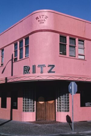 Pink Ritz Building, pink building, art deco, architecture, urban photography, retro, minimalism, city streets, pastel, mid century, geometric, travel
