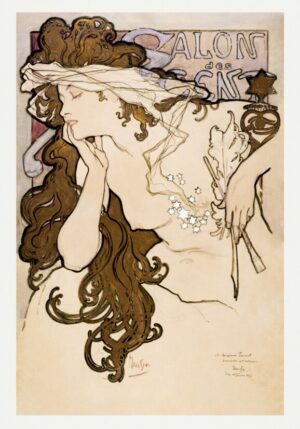 Salon des Cent Poster by Alphonse Mucha, salon des cent, mucha, art nouveau, woman, figurative, vintage poster, french poster, elegant, decorative, paris, belle epoque